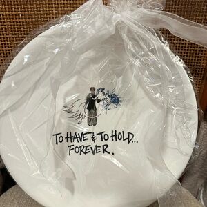 Magnolia White Wedding Plate with Black and Blue Design